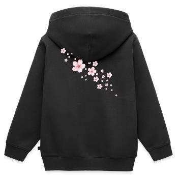 Illustration délicate de fleurs de cerisier - Sweat Premium à capuche zippé enfant bio - noir - Dos - AI Model Kid Male (0cm)