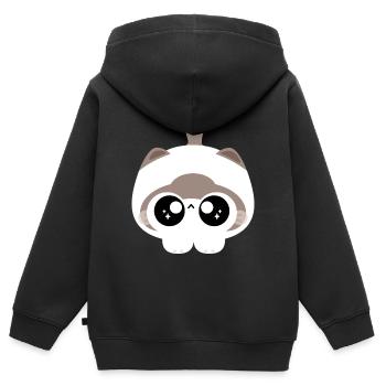 Chat Kawaii aux yeux étoilés - Sweat Premium à capuche zippé enfant bio - noir - Dos - AI Model Kid Male (0cm)