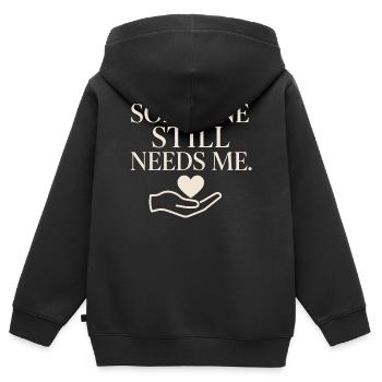 Aidant Familial Travailleur - Sweat Premium à capuche zippé enfant bio - noir - Dos - AI Model Kid Male (0cm)