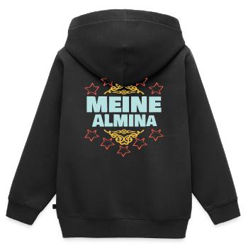 Almina - Kinder Premium Organic Zip Hoodie - Schwarz - Hinten - AI Model Kid Male (0cm)