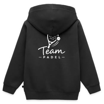 Team PADEL avec raquette de padel - Sweat Premium à capuche zippé enfant bio - noir - Dos - AI Model Kid Male (0cm)
