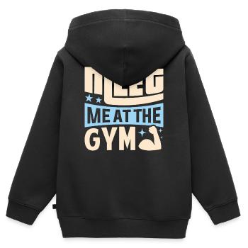 Meat Me at the Gym Fitness - jeu de mots - Sweat Premium à capuche zippé enfant bio - noir - Dos - AI Model Kid Male (0cm)