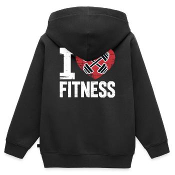 J’adore les haltères cœur de fitness - Sweat Premium à capuche zippé enfant bio - noir - Dos - AI Model Kid Male (0cm)