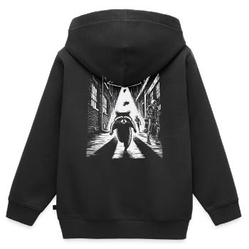 Fusée des Gardiens du raton laveur OVNI sous un lampadaire - Sweat Premium à capuche zippé enfant bio - noir - Dos - AI Model Kid Male (0cm)