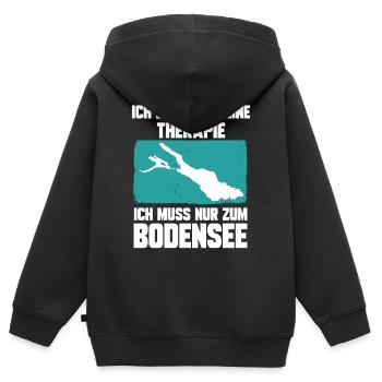 Ich brauche keine Therapie ich muss zum Bodensee - Kinder Premium Organic Zip Hoodie - Schwarz - Hinten - AI Model Kid Male (0cm)