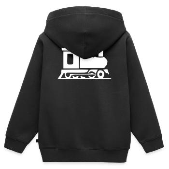 Cadeau de voyage en train pour voyager en train - Sweat Premium à capuche zippé enfant bio - noir - Dos - AI Model Kid Male (0cm)
