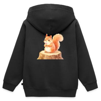 Un mignon écureuil dans la forêt printanière avec des fleurs - Sweat Premium à capuche zippé enfant bio - noir - Dos - AI Model Kid Male (0cm)