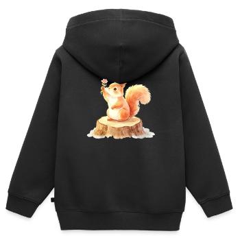 Un mignon écureuil fleuri dans la forêt printanière - Sweat Premium à capuche zippé enfant bio - noir - Dos - AI Model Kid Male (0cm)