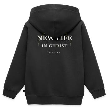 Neues Leben in Christus Christliches Design – Römer 6,4 - Kinder Premium Organic Zip Hoodie - Schwarz - Hinten - AI Model Kid Male (0cm)