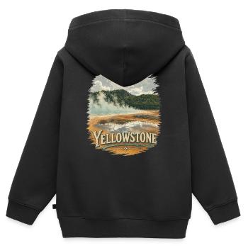 Yellowstone Grand Prismatic Printemps Vintage - Sweat Premium à capuche zippé enfant bio - noir - Dos - AI Model Kid Male (0cm)