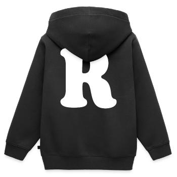 Gros caractères R | Lettre R | R Logo - Sweat Premium à capuche zippé enfant bio - noir - Dos - AI Model Kid Male (0cm)