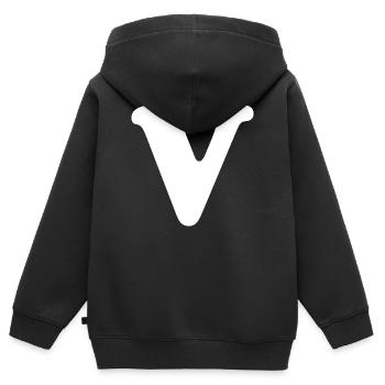 Gros imprimé en V | Lettre V | V Logo - Sweat Premium à capuche zippé enfant bio - noir - Dos - AI Model Kid Male (0cm)