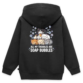 Tous mes soucis sont des bulles de savon - Sweat Premium à capuche zippé enfant bio - noir - Dos - AI Model Kid Male (0cm)