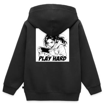 Spiel Hard Manga Gamer - Kinder Premium Organic Zip Hoodie - Schwarz - Hinten - AI Model Kid Male (0cm)