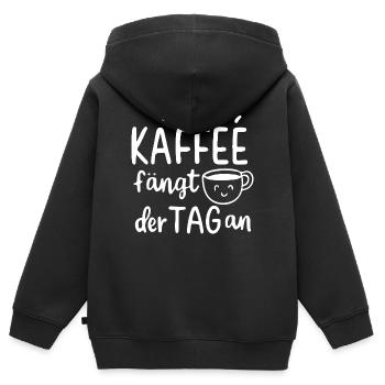 Mit Kaffee fängt der Tag an Morgenmuffel Geschenk - Kinder Premium Organic Zip Hoodie - Schwarz - Hinten - AI Model Kid Male (0cm)