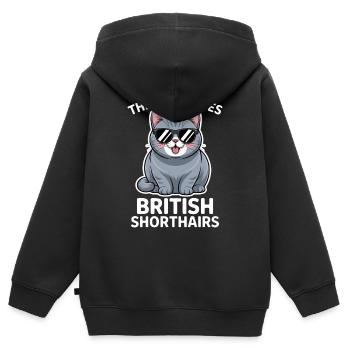 Dictons britanniques à poil court : cadeau drôle de chat - Sweat Premium à capuche zippé enfant bio - noir - Dos - AI Model Kid Male (0cm)