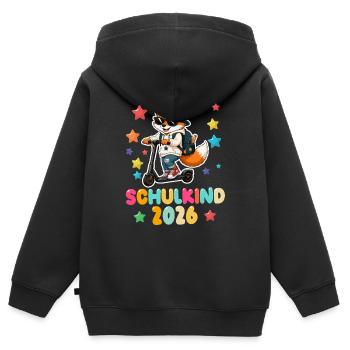 Einschulung Schulkind 2026 Junge Mädchen Fuchs - Kinder Premium Organic Zip Hoodie - Schwarz - Hinten - AI Model Kid Male (0cm)