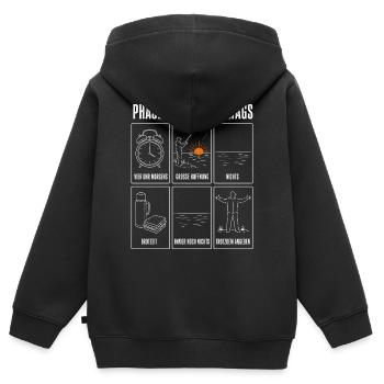 Phasen eines Angeltags Lustiges Angler Motiv mit - Kinder Premium Organic Zip Hoodie - Schwarz - Hinten - AI Model Kid Male (0cm)