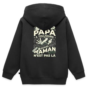 Cadeau Papa Bricoleur Humour Fête des Pères - Sweat Premium à capuche zippé enfant bio - noir - Dos - AI Model Kid Male (0cm)