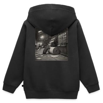 Beaver Paper Mill Industrial Retro Animal Crime - Sweat Premium à capuche zippé enfant bio - noir - Dos - AI Model Kid Male (0cm)