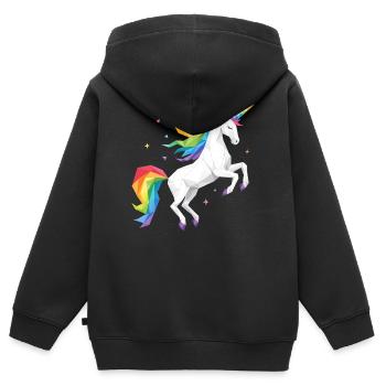 Licorne arc-en-ciel géométrique - Sweat Premium à capuche zippé enfant bio - noir - Dos - AI Model Kid Male (0cm)