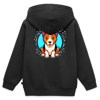 Basenji Dog (portrait comique) - Sweat Premium à capuche zippé enfant bio - noir - Dos - AI Model Kid Male (0cm)
