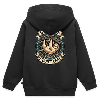 Fait amusant et sarcastique drôle, je m’en fiche - Sweat Premium à capuche zippé enfant bio - noir - Dos - AI Model Kid Male (0cm)