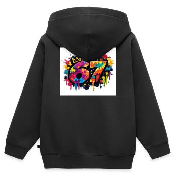 Königliche 67 Farbexplosion - Kinder Premium Organic Zip Hoodie - Schwarz - Hinten - AI Model Kid Male (0cm)