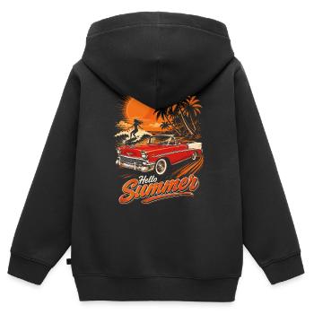 Été Vintage Cabriolet et Surf - Sweat Premium à capuche zippé enfant bio - noir - Dos - AI Model Kid Male (0cm)