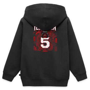 Garçon d’anniversaire 5 ans ninja - Sweat Premium à capuche zippé enfant bio - noir - Dos - AI Model Kid Male (0cm)