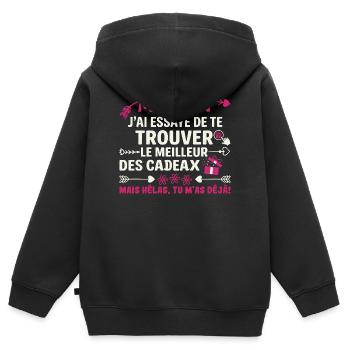 Maman Meilleur Cadeau Humour Tu M As Déjà - Sweat Premium à capuche zippé enfant bio - noir - Dos - AI Model Kid Male (0cm)