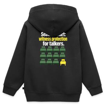 Blague drôle sur le plan de siège des professeurs et la protection des témoins - Sweat Premium à capuche zippé enfant bio - noir - Dos - AI Model Kid Male (0cm)