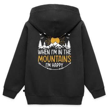 Quand je suis à la montagne, je suis heureux - Mountain Hik - Sweat Premium à capuche zippé enfant bio - noir - Dos - AI Model Kid Male (0cm)