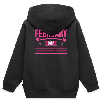 Cœurs nés en février - Sweat Premium à capuche zippé enfant bio - noir - Dos - AI Model Kid Male (0cm)