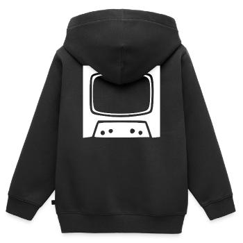 Cadeau de la télévision vintage rétro des années 80 et 90 - Sweat Premium à capuche zippé enfant bio - noir - Dos - AI Model Kid Male (0cm)