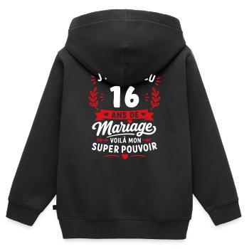 Survivante des 16 ans de mariage - Sweat Premium à capuche zippé enfant bio - noir - Dos - AI Model Kid Male (0cm)
