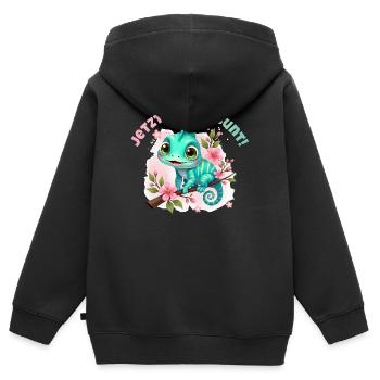 Maintenant, ça devient coloré - Un mignon caméléon aquarelle - Sweat Premium à capuche zippé enfant bio - noir - Dos - AI Model Kid Male (0cm)
