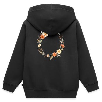 Boho Blumen Kranz Personalisierbar - Kinder Premium Organic Zip Hoodie - Schwarz - Hinten - AI Model Kid Male (0cm)