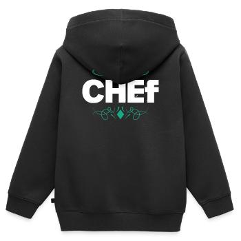 Logo du chef aux lignes ornementales élégantes - Sweat Premium à capuche zippé enfant bio - noir - Dos - AI Model Kid Male (0cm)