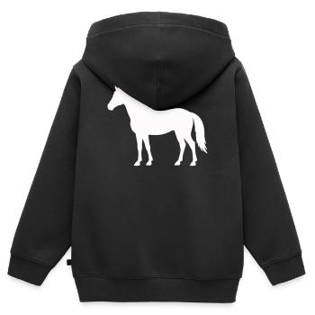 Pferde Silhouette in Weiß auf Schwarz - Kinder Premium Organic Zip Hoodie - Schwarz - Hinten - AI Model Kid Male (0cm)