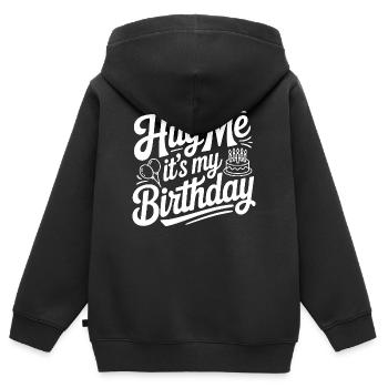 Umarme mich, es ist mein Geburtstag - Kinder Premium Organic Zip Hoodie - Schwarz - Hinten - AI Model Kid Male (0cm)