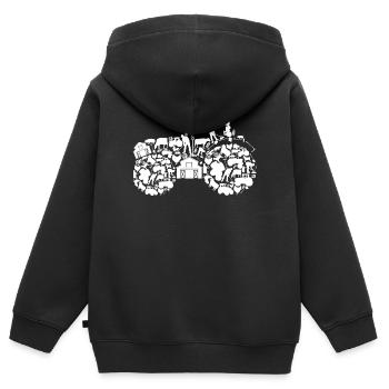 Silhouette du tracteur - Sweat Premium à capuche zippé enfant bio - noir - Dos - AI Model Kid Male (0cm)