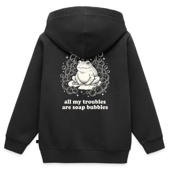 Tous mes soucis sont des bulles de savon - Sweat Premium à capuche zippé enfant bio - noir - Dos - AI Model Kid Male (0cm)