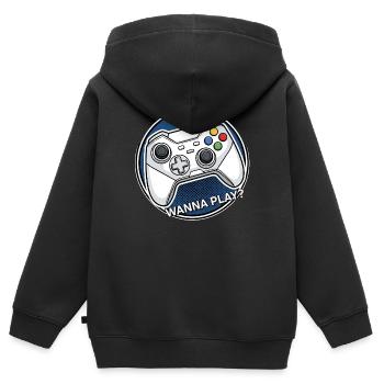 Logo manette : voulez jouer - Sweat Premium à capuche zippé enfant bio - noir - Dos - AI Model Kid Male (0cm)