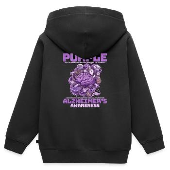 Purple Brain Alzheimer's Awareness - Kids Premium Organic Zip-up Hoodie - black - Back - AI Model Kid Male (0cm)