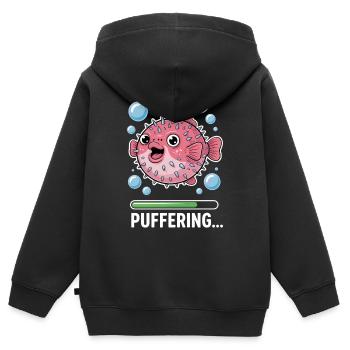 Puffer Fish Sayings Funny Puffer Fish Gift - Kids Premium Organic Zip-up Hoodie - black - Back - AI Model Kid Male (0cm)