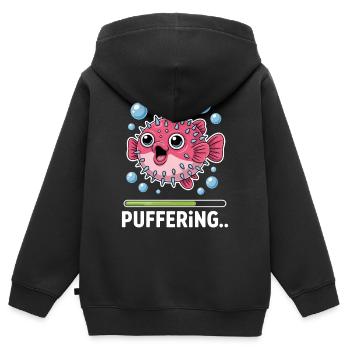 Puffer Fish Sayings Funny Puffer Fish Gift - Kids Premium Organic Zip-up Hoodie - black - Back - AI Model Kid Male (0cm)