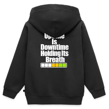 Blague drôle sur le temps de disponibilité de l’administrateur système, humour serveur IT - Sweat Premium à capuche zippé enfant bio - noir - Dos - AI Model Kid Male (0cm)