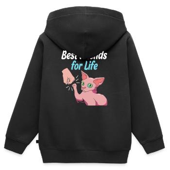 Chats Sphynx - Sweat Premium à capuche zippé enfant bio - noir - Dos - AI Model Kid Male (0cm)