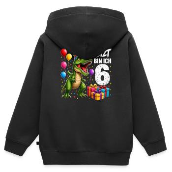 Geburtstag Kinder 6 Jahre Junge Dinosaurier  - Kinder Premium Organic Zip Hoodie - Schwarz - Hinten - AI Model Kid Male (0cm)